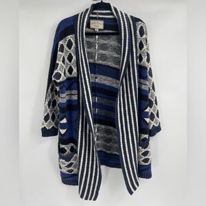 Lucky Brand Sweater Womens Chunky Aztec Blue Black Boho Cardigan Size Xs/s